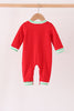 Red Gingerbread Tree Embroidery Romper