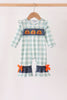 Sage Turkey Embroidery Gingham Ruffle Romper