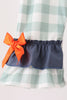 Sage Turkey Embroidery Gingham Ruffle Romper