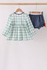 Sage Turkey Embroidery Gingham Ruffle Bloomer Set