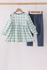 Sage Turkey Embroidery Gingham 2pc Pants Set