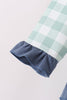 Sage Turkey Embroidery Gingham Ruffle Jogger Set