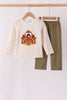 Olive turkey applique stripe pants set