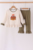 Olive turkey applique stripe ruffle pants set