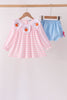 Pink Turkey Embroidery Gingham Bloomer Set