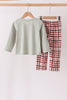 Sage Turkey Applique Plaid Pants Set
