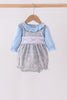 Blue Floral Bow Smocked 2pc Bubble Set
