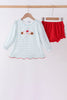 Gray stripe santa french knot ruffle bloomer set