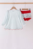 Gray stripe santa french knot ruffle bloomer set