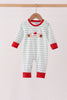 Gray stripe santa french knot romper