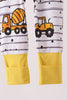 Yellow Construction Trucks Zip Bamboo Romper