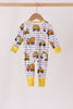 Yellow Construction Trucks Zip Bamboo Romper