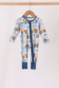 Blue Construction Trucks Zip Bamboo Romper