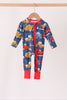 Navy tractor print bamboo romper