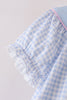 Blue ghost embroidery gingham ruffle pants set
