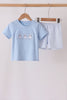 Blue ghost embroidery gingham shorts set