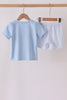 Blue ghost embroidery gingham shorts set