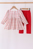 Red Plaid Santa Smocked Bow Pants Set