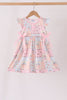 Pink pumpkin print ruffle dress