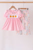 Pink pumpkin embroidery ruffle pants set