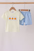 Yellow stripe pumpkin embroidery shorts set