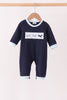 Navy Airplane Embroidery Romper