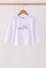 Blue train embroidery top