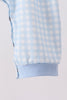Blue train embroidery gingham romper