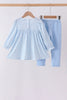 Blue bow embroidery pants set