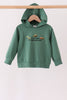 Green construction vehicle embroidery hoodie