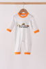 Gray stripe construction vehicle embroidery romper