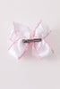 Pink santa claus embroidery crochet edge hair bow