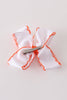 Orange pumpkin embroidery crochet edge hair bow