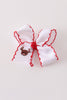 Red reindeer embroidery crochet edge hair bow