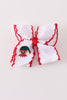 White snowman embroidery crochet edge hair bow