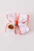 Orange Jack-O-Lantern embroidery crochet edge hair bow