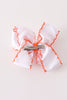 Orange Jack-O-Lantern embroidery crochet edge hair bow