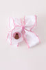 Pink turkey embroidery crochet edge hair bow