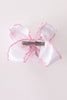 Pink turkey embroidery crochet edge hair bow