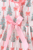 Pink Christmas Tree Bow Ruffle Dress