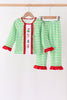 Green stripe grinch embroidery ruffle pajama set