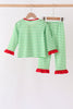 Green stripe grinch embroidery ruffle pajama set
