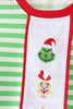Green stripe grinch embroidery pajama set