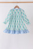 Green santa print ruffle dress