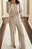 Jet Stream 3D Ribbed V Neck Pullover Drawstring Pants 2 Piece Lounge Set