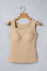 Oatmeal Solid Color Wide Strap Splicing Athleisure Tank Top
