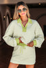 Green Stripe Collared V Neck Drop Shoulder Pullover and Skort 2pcs Outfit