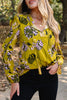 Yellow Vintage Floral V Neck Ruffle Trim Long Sleeve Blouse