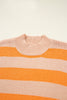Orange Stripe Color Block High Neck Drop Shoulder Cozy Sweater