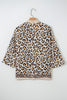 Khaki Mixed Leopard Patchwork 3/4 Sleeve Loose Shirt